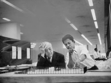 Architect Ludwig Mies Van Der Rohe Sitting at Desk W. Student at Institution of Technology School
